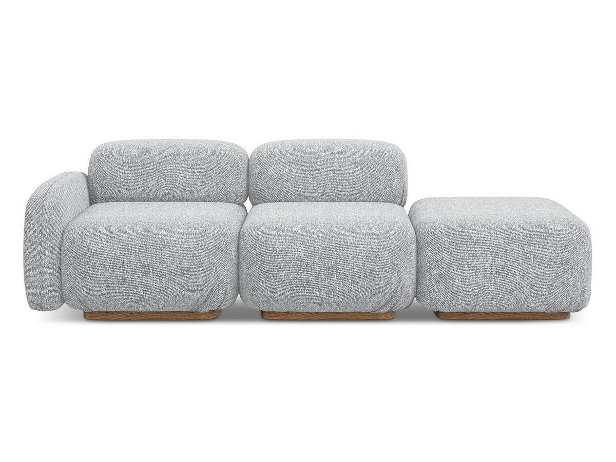 3-SITZER SOFA Rechts Strukturstoff Stoff Grau - Silberfarben/Braun, Holz/Textil (258/73/95cm) - Makamii