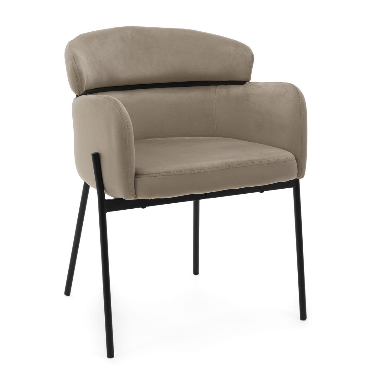 STUHL BOLZANO gepolsterter mit Steppung - dunkelbeige - Samt Velour - Beige/Schwarz, Textil/Metall (62/80/61cm) - NEW HOME