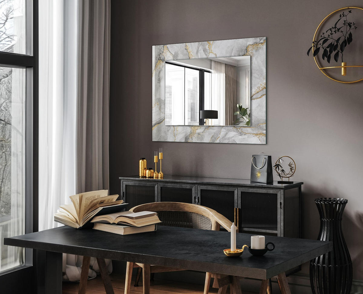 SPIEGEL 80 x 60 cm Rechteckig mit Aufdruck - Hellgrau, Glas (80/60/0.4cm) - TULUP
