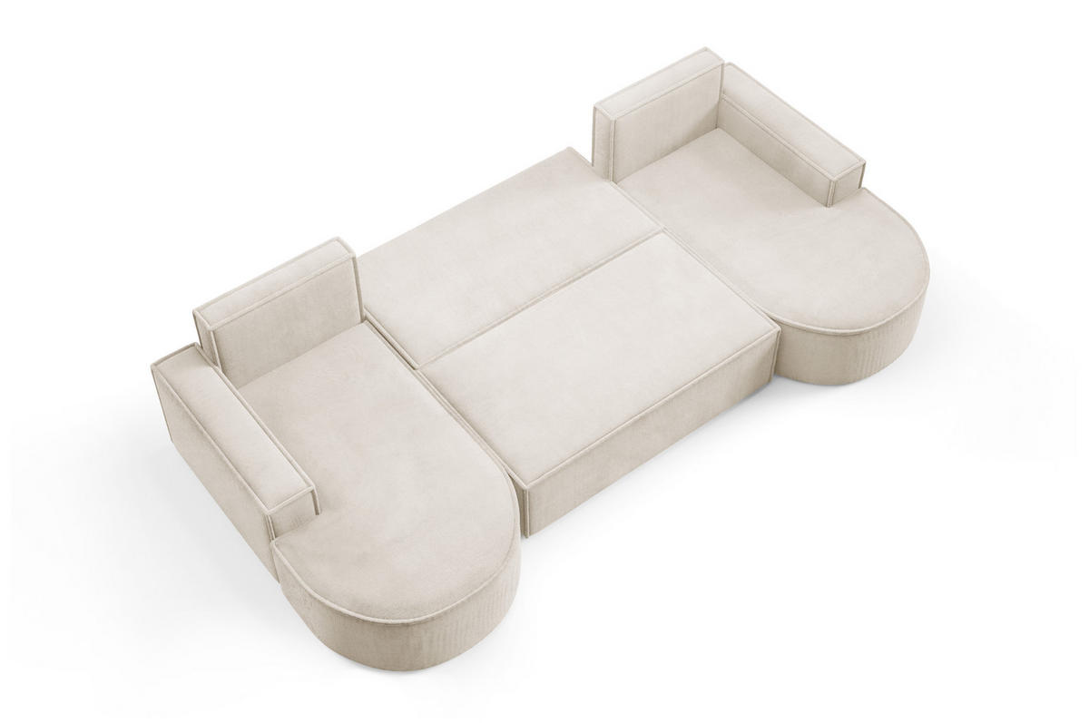 ECKSOFA MOLLY U Freistehendes, mit Schlaffunktion, 140x273cm, Bettkasten und Abnehmbaren Kissen – 316x157x88cm, Curio Stoff, Beige - Beige, Holz/Textil (316/157cm) - DomoHome