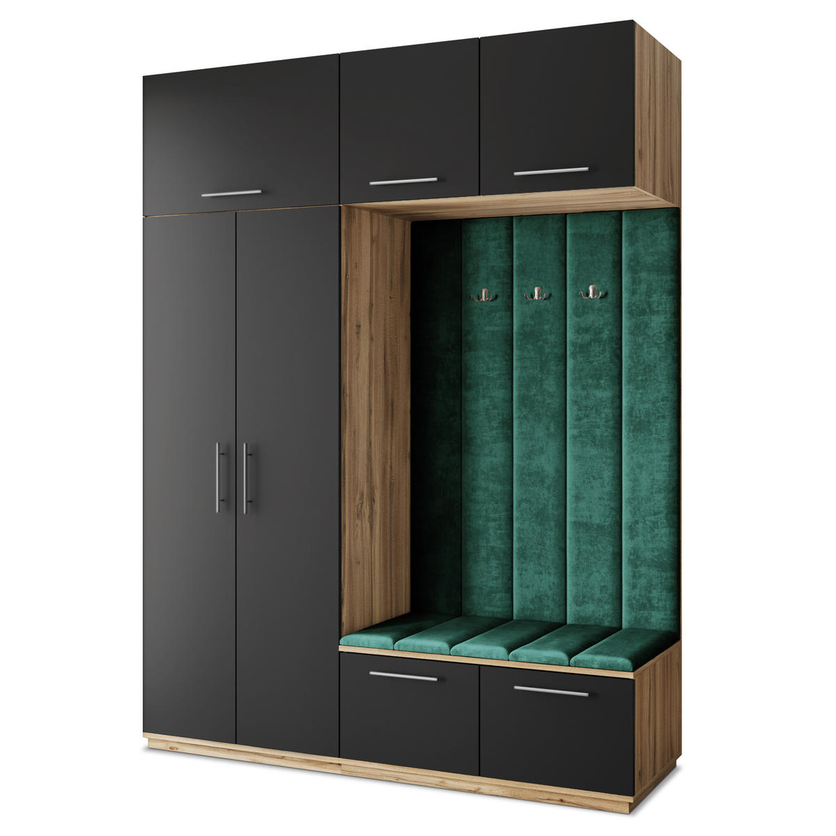 GARDEROBENSCHRANK REMA 180/240/60 cm Modern Garderobe-Set Eiche Wotan - Eiche Wotan/Schwarz, Holzwerkstoff (180/240/60cm) - MASSENO