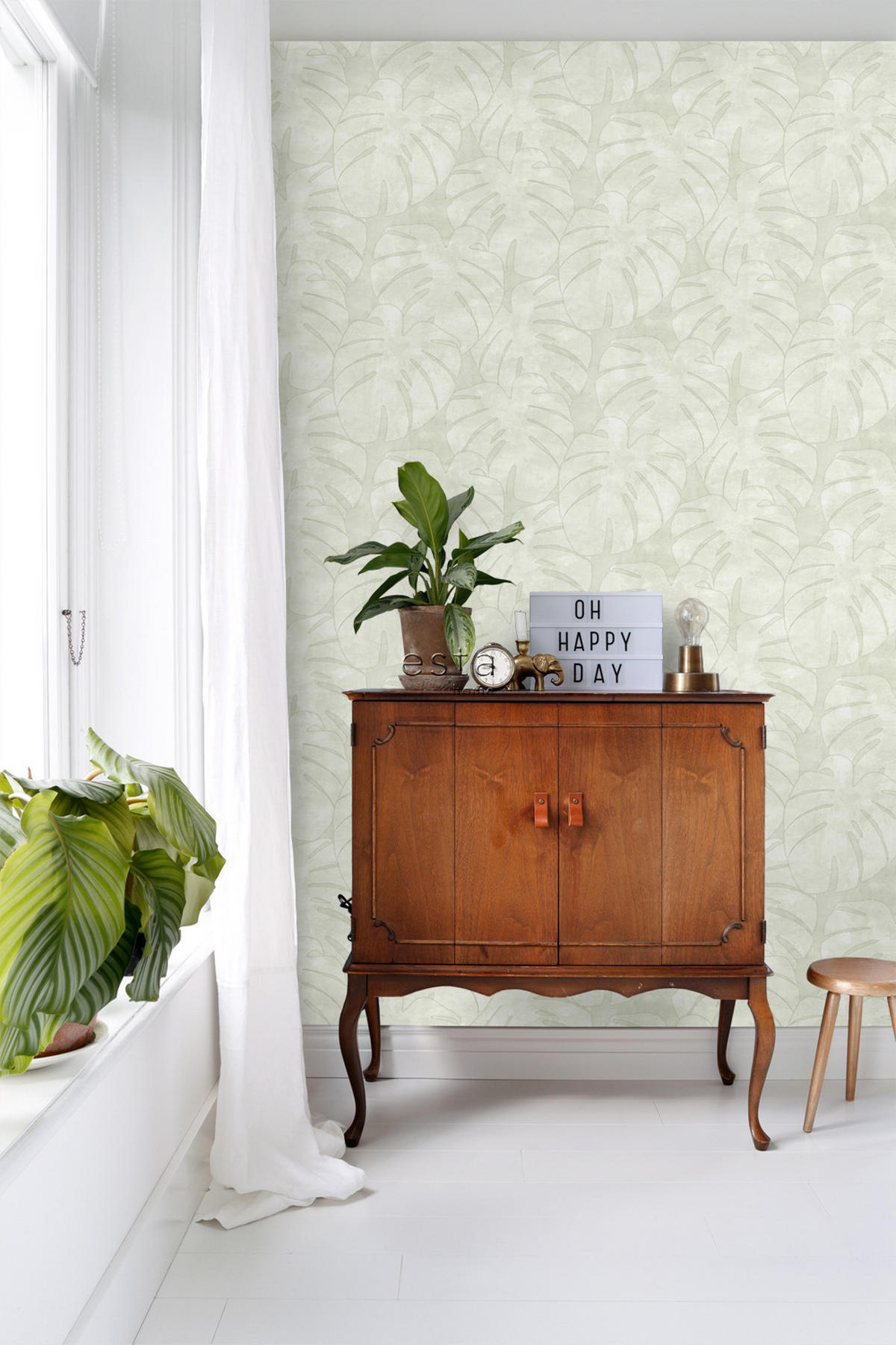 TAPETE Monstera-Blätter 53 cm x 10.05 m - Beige, Papier (53/1000cm) - ESTAhome