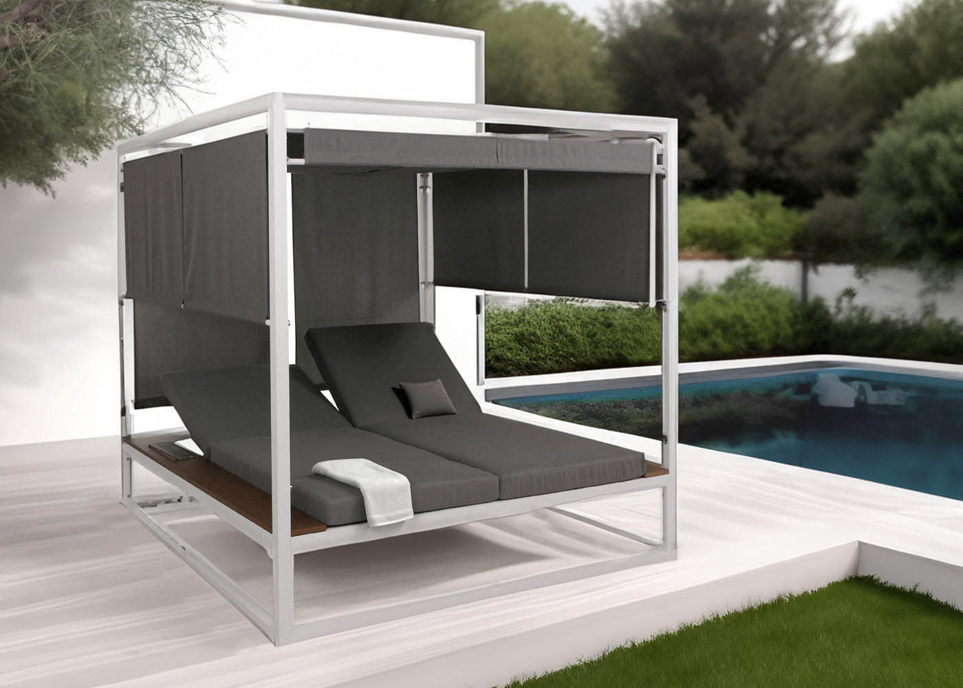 LOUNGE-GARTENLIEGE M63B Weiß, Grau - Weiß/Grau, Metall (200/200/200cm) - MCW