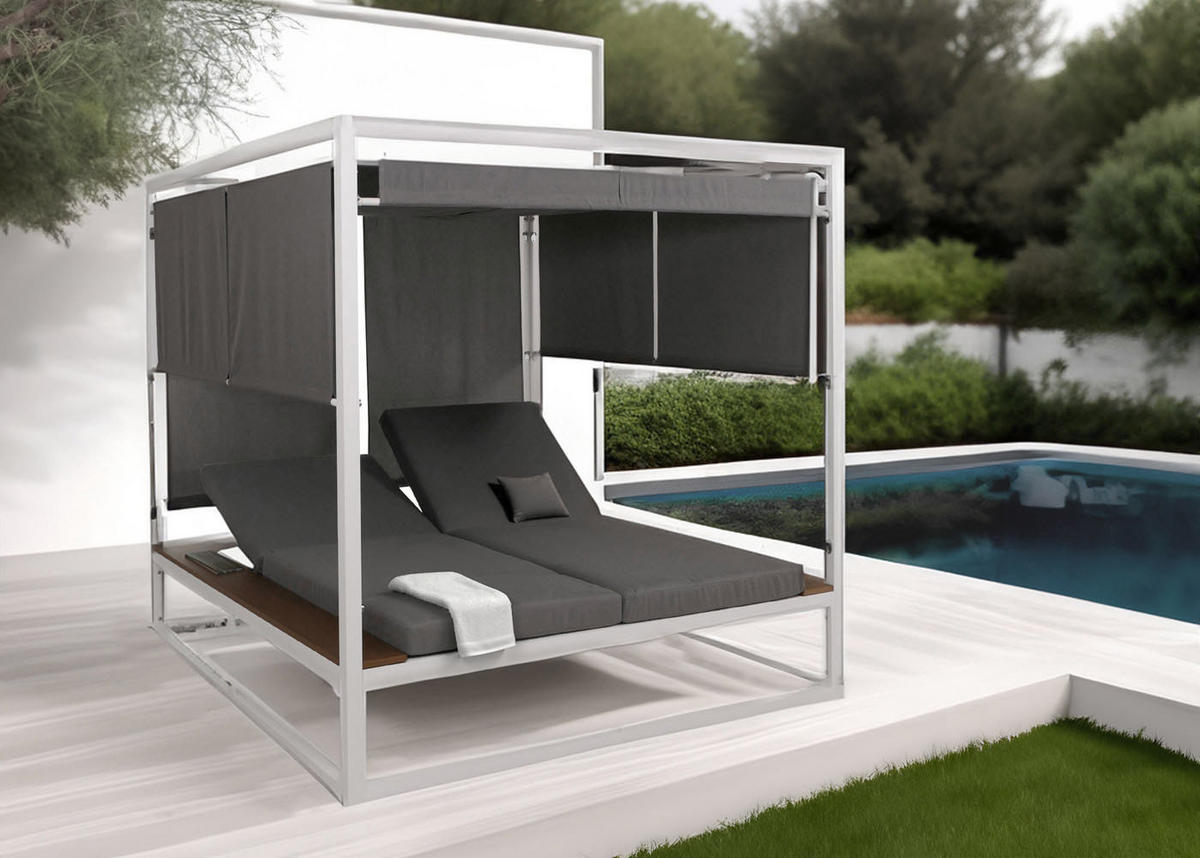 LOUNGE-GARTENLIEGE M63B Weiß, Grau - Weiß/Grau, Metall (200/200/200cm) - MCW