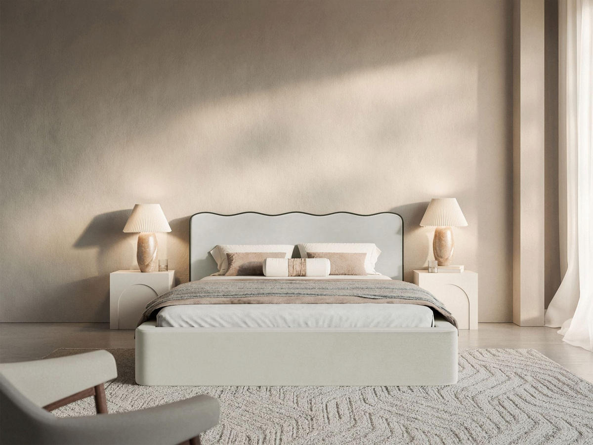 POLSTERBETT Duney Hellbeige Velours mit Bettkasten 140x200 cm - Ecru, Textil (140/200cm) - Selsey