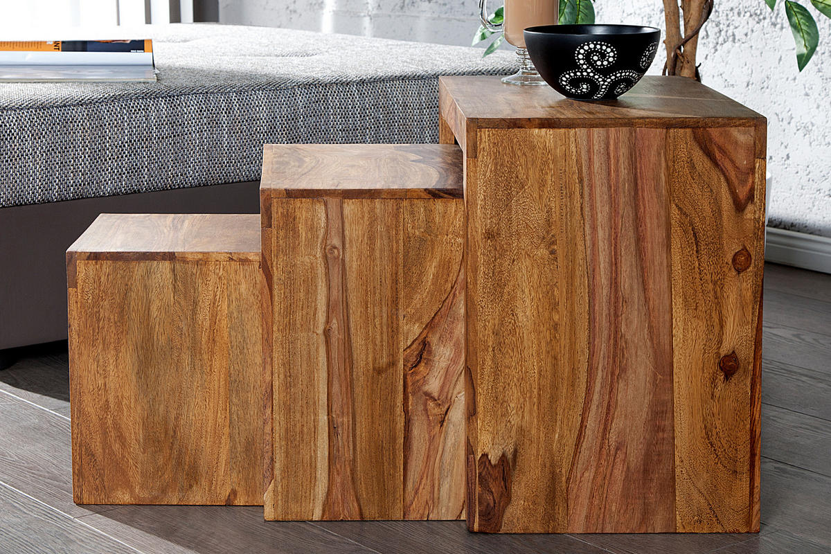BEISTELLTISCH MAKASSAR Sheesham Natur 45 cm 3er Set - Braun, Holz (30/45/45cm) - riess-ambiente