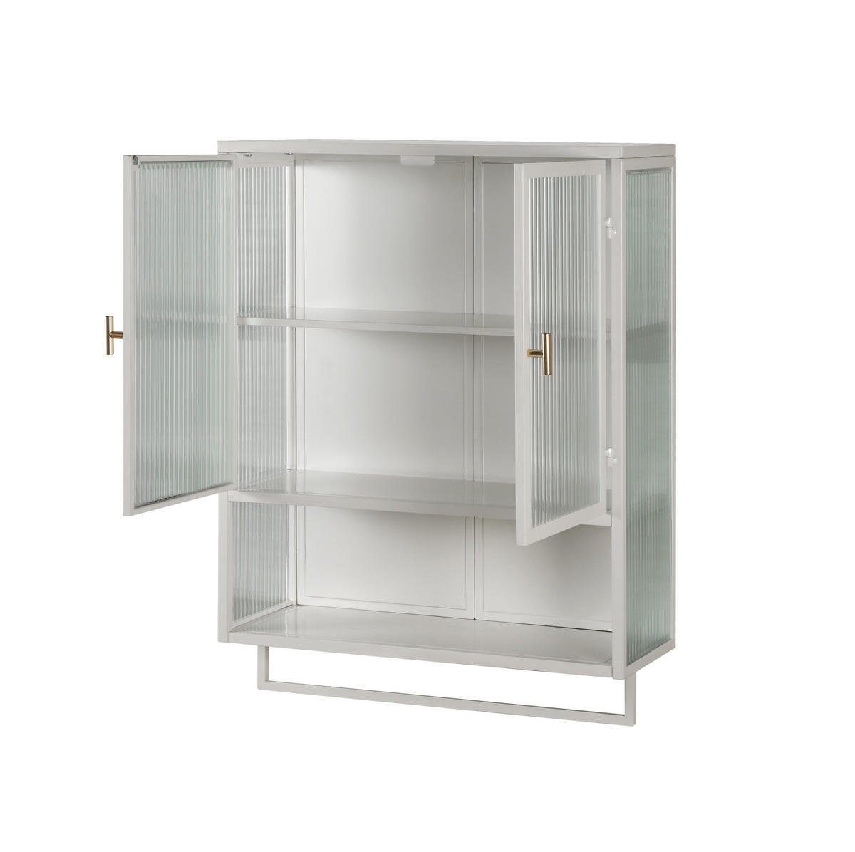 KÜCHENOBERSCHRANK 60/23/78 cm mit 2 Glastüren, offener Ablage und Handtuchhalter, Metall/Glas, Weiß - Weiß, Glas (60/78/23cm) - Redom