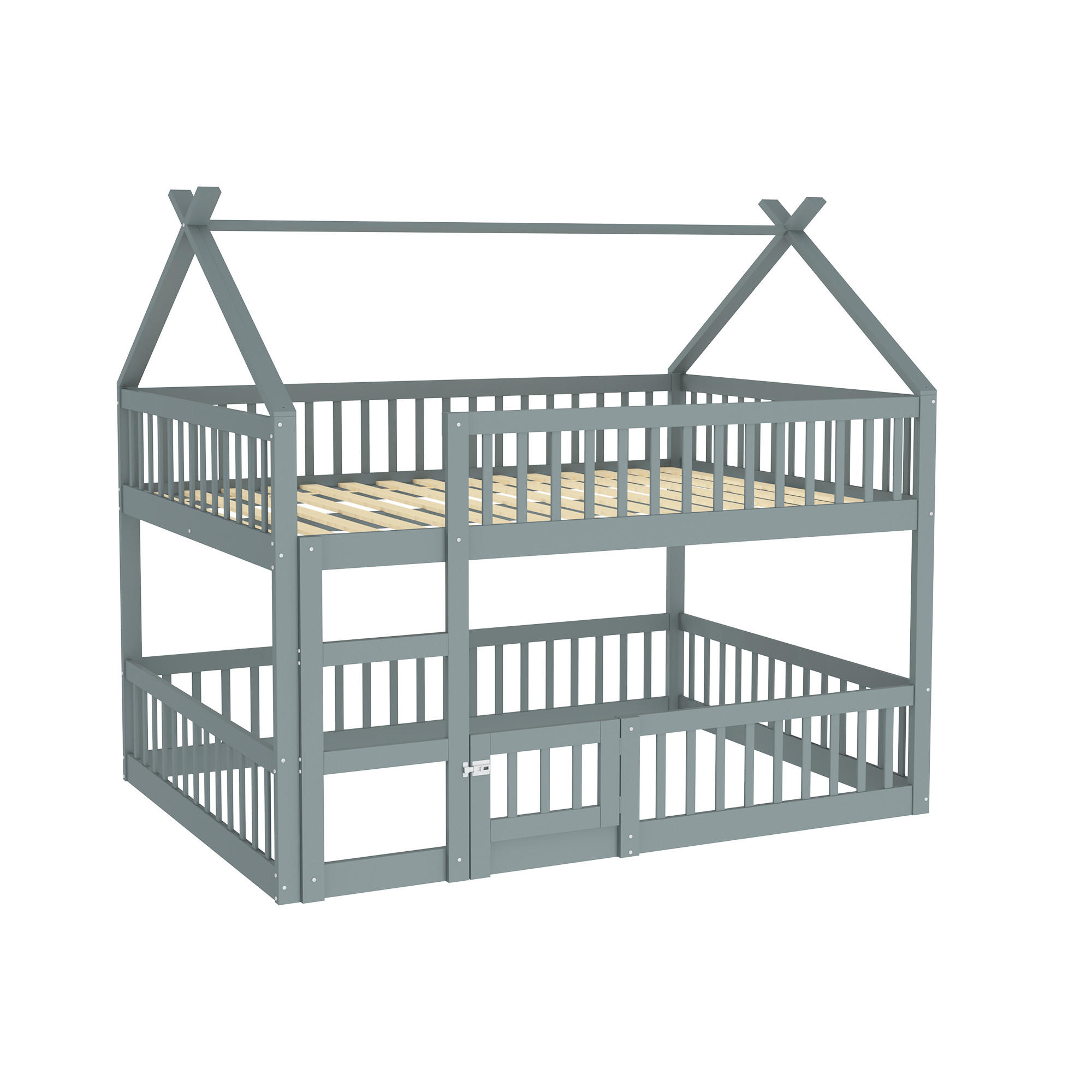 ETAGENBETT Kinder 140x200 Grau mit Treppe und Hochbett - Grau, Holz (140/200cm) - ComfortXL