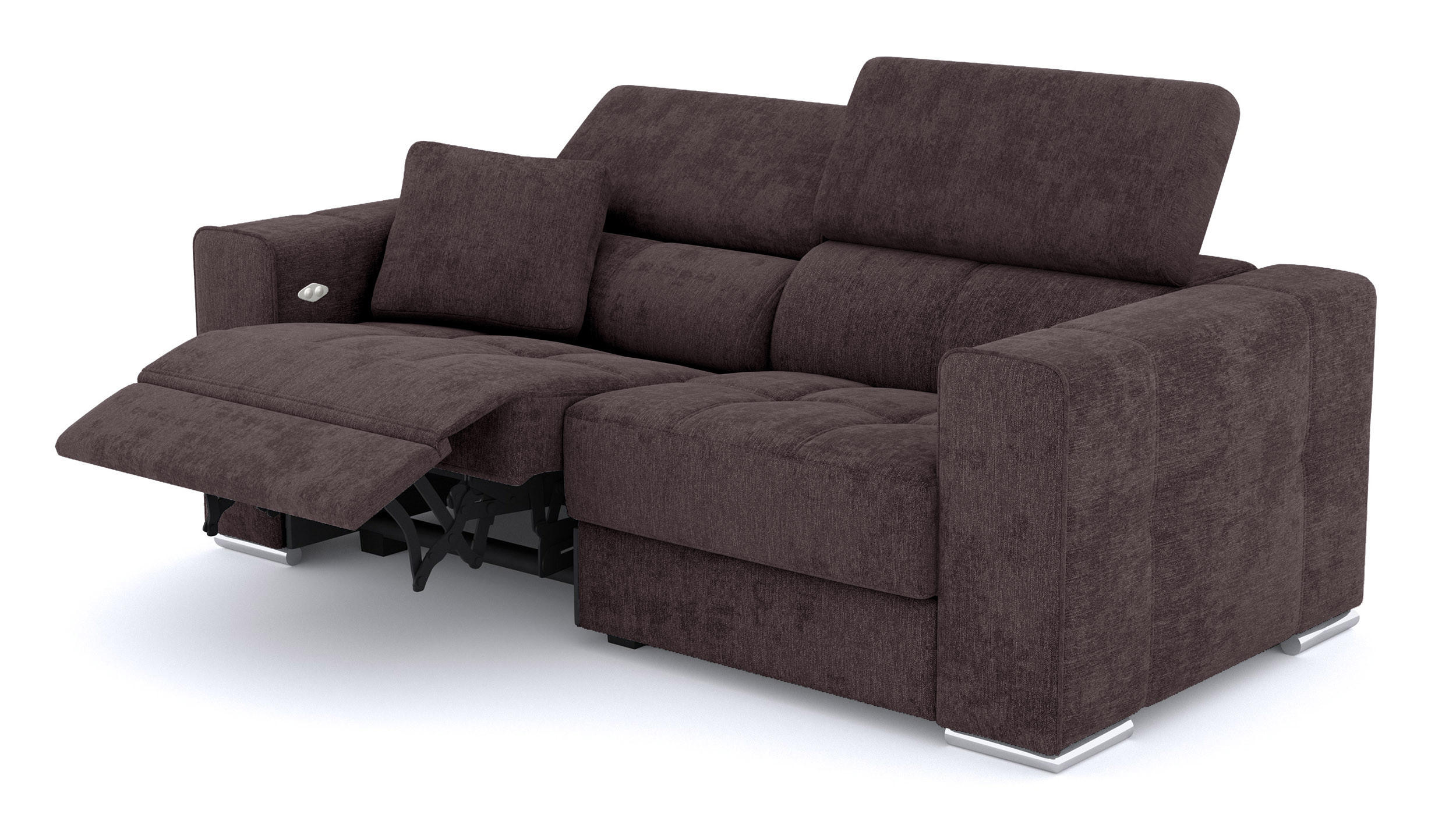 SOFA QUARTZ 3-Sitzer mit 1 Relaxfunktion, dunkelbraun - Dunkelbraun/Silberfarben, Holzwerkstoff/Textil (204/80/102cm) - Courtois Laville