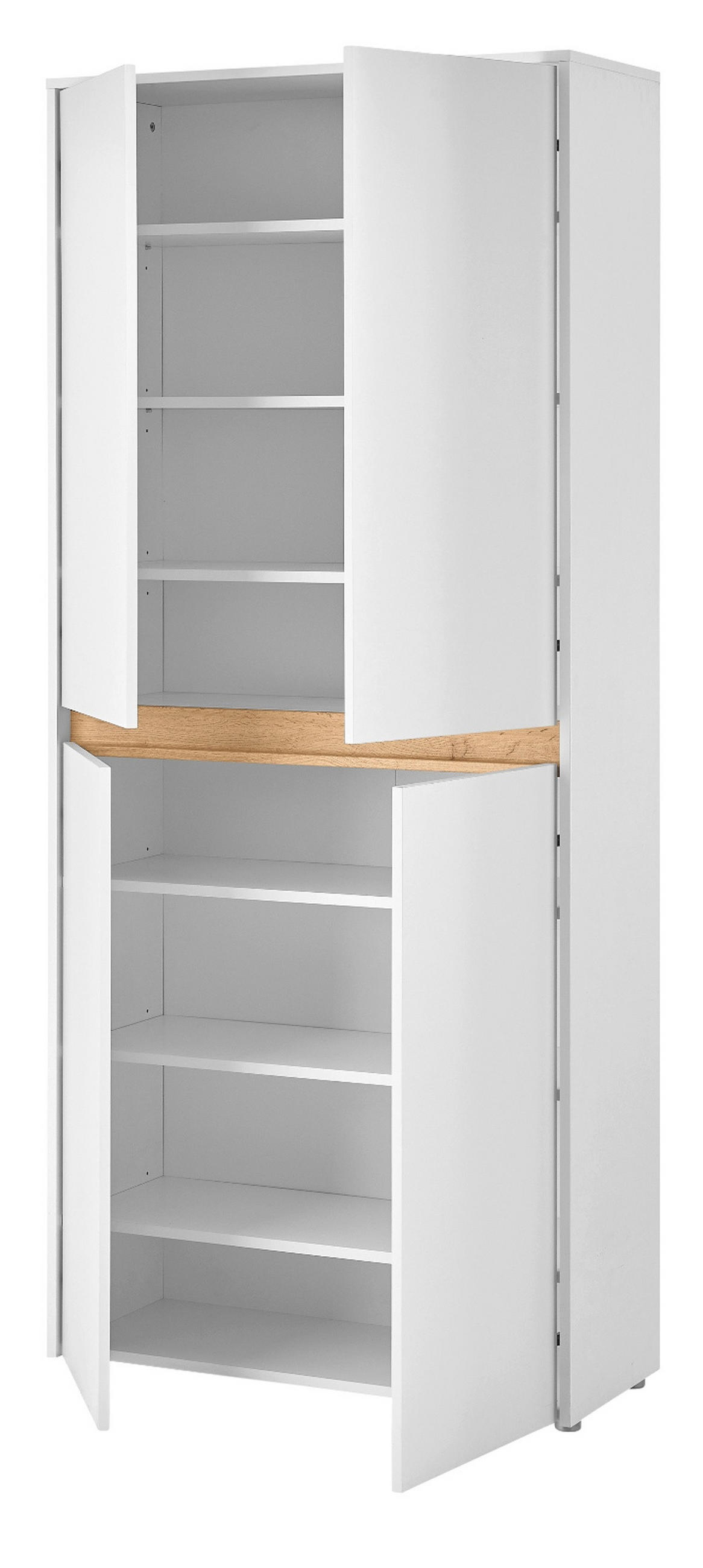 SCHUHSCHRANK weiß matt, Eiche Wotan 85 x 195 cm, Flurschrank 4-türig - Eiche Wotan/Schwarz, Holzwerkstoff/Kunststoff (85/195/35cm) - Furn.Design