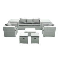 GARTENMÖBEL-SET mit Kissen Polyrattan Hellgrau-Mix 7-Sitzer - Hellgrau/Grau, Glas/Kunststoff - Fimous