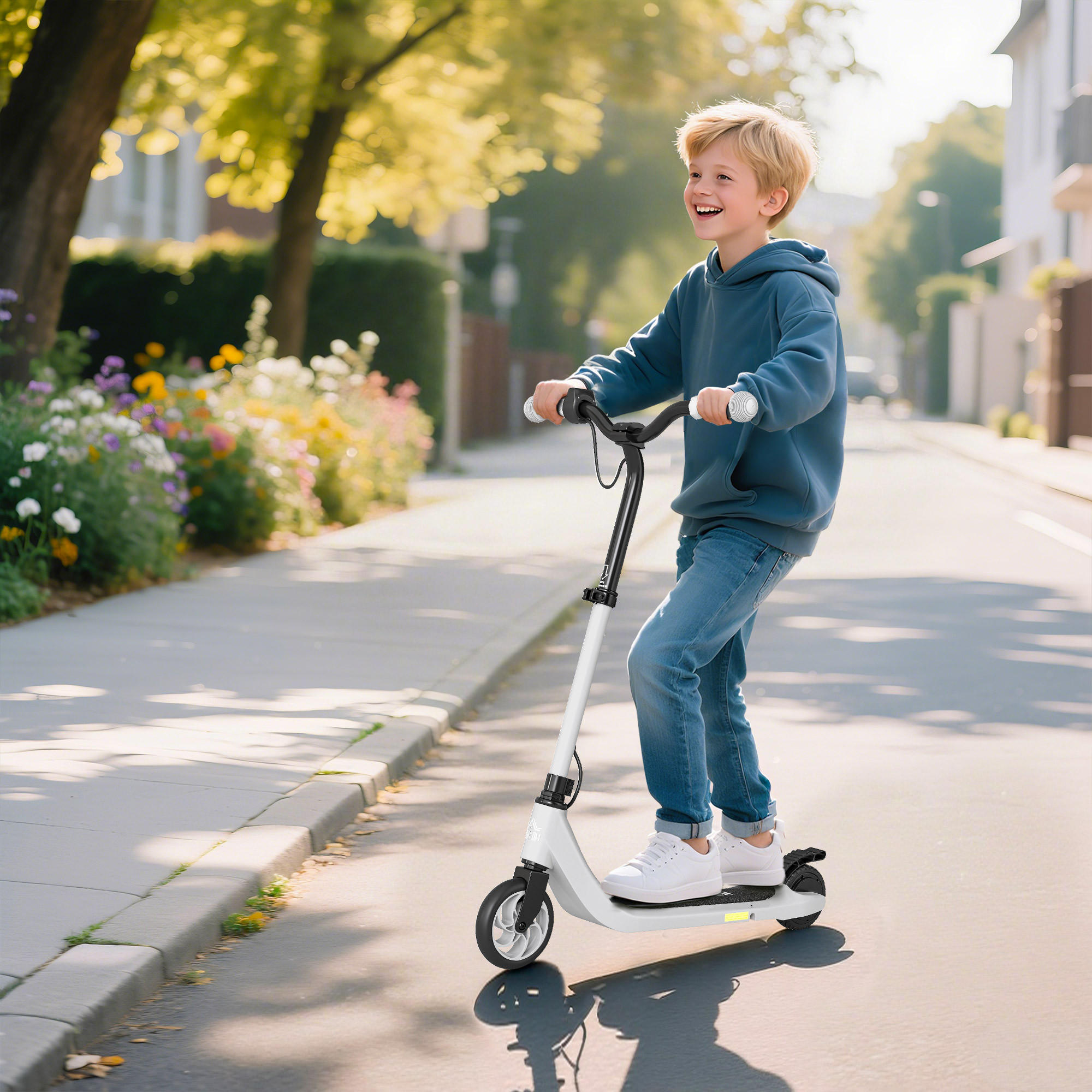 E-SCOOTER, Aluminium， Schwarz/Weiß, 76L x 53B x 90/95Hcm - Schwarz, Metall (95cm) - HOMCOM