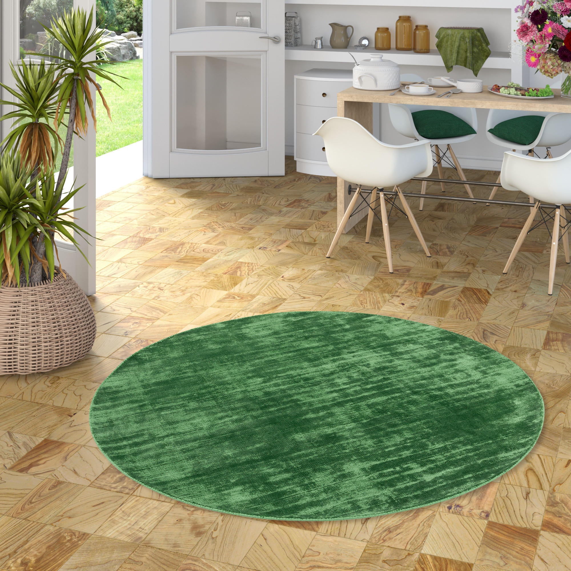 LUXUS DESIGNER TEPPICH ROMA RUND - Grün, Textil (200/200cm) - Pergamon