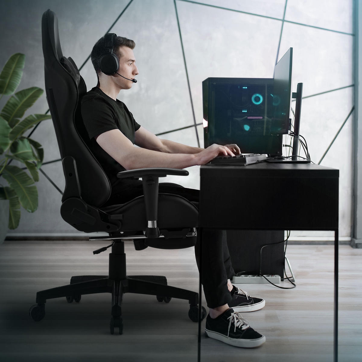 GAMING-STUHL Schwarz-Schwarz - Schwarz, Metall (68/135/73cm) - ML-DESIGN
