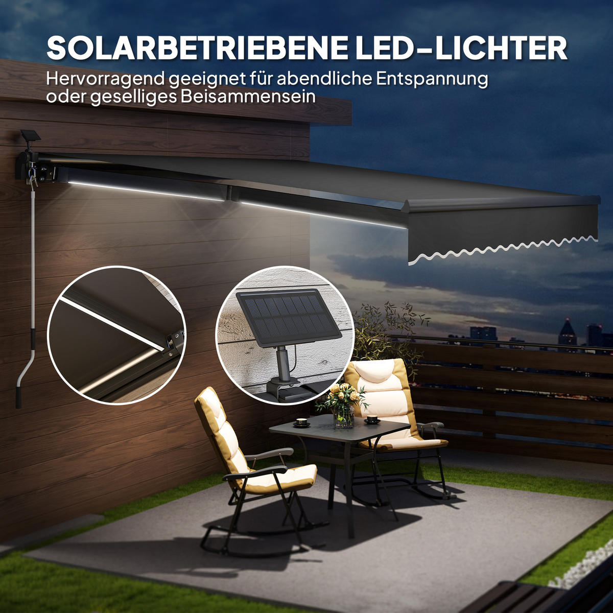 KLEMMMARKISE mit Handkurbel Solar-Lichte Gelenkarmmarkise Markise Sonnenschutz UV 50+ 400 cm breit Grau - Grau, Metall (395/150/300cm)