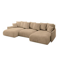 WOHNLANDSCHAFT mit Schlaffunktion und Bettkasten ONESK-U-v1 317x177x72 Beige Velours - Beige, Holzwerkstoff/Kunststoff (317/72/177cm) - ALTDECOR