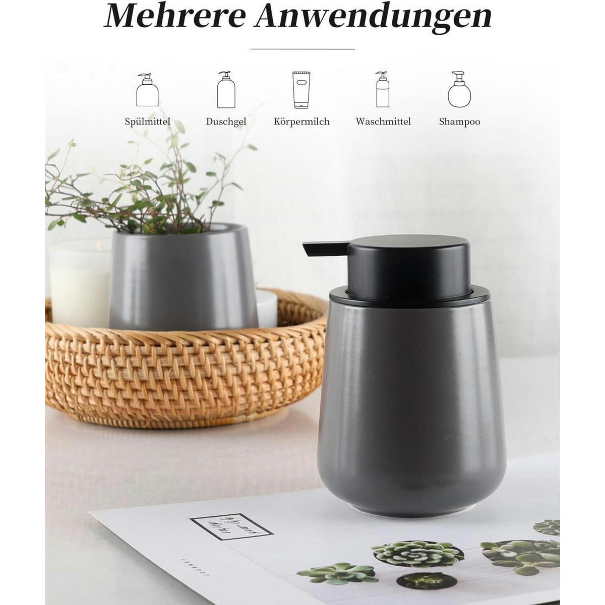 SEIFENSPENDER Keramik Grau 350 ml - Grau, Keramik (5.8/12.5/9.2cm)