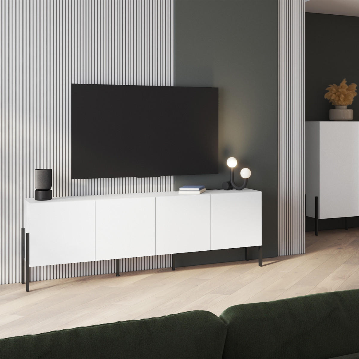 TV STOLEK Bérénice Matná bílá a černá - bílá, kompozitní dřevo (204/70/40cm) - Petits-meubles