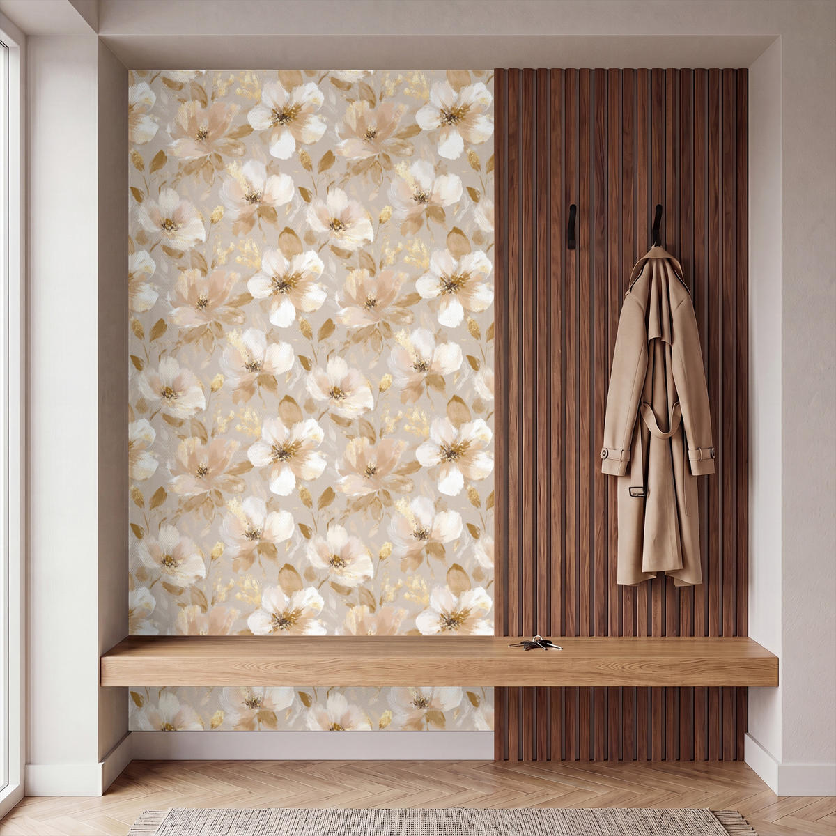 TAPETE - Blumen - künstlerisch - Gold - 120x200 cm - Beige, Papier (120/200cm) - OnlyWow