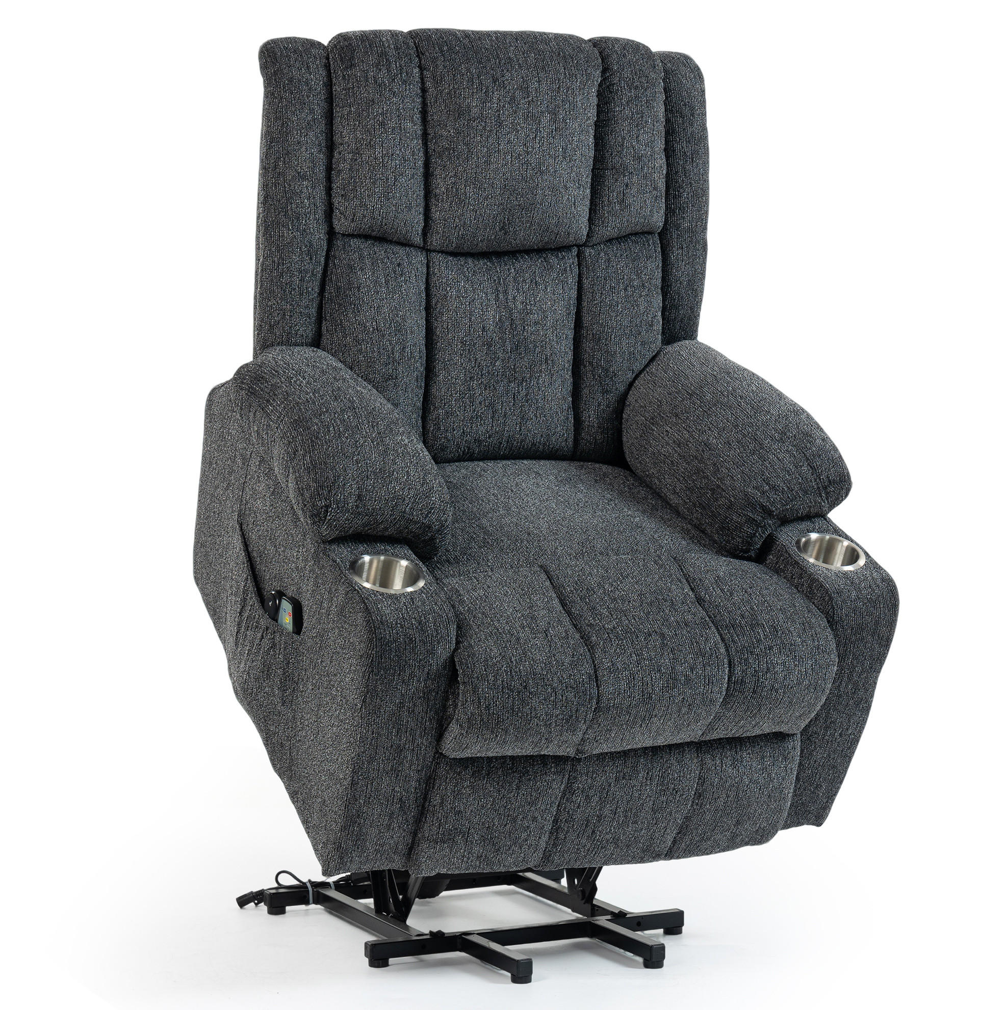RELAXSESSEL elektrisch mit Aufstehhilfe und Fußteil in Dunkelgrau - Dunkelgrau, Textil (84/106/91cm) - BEAOK