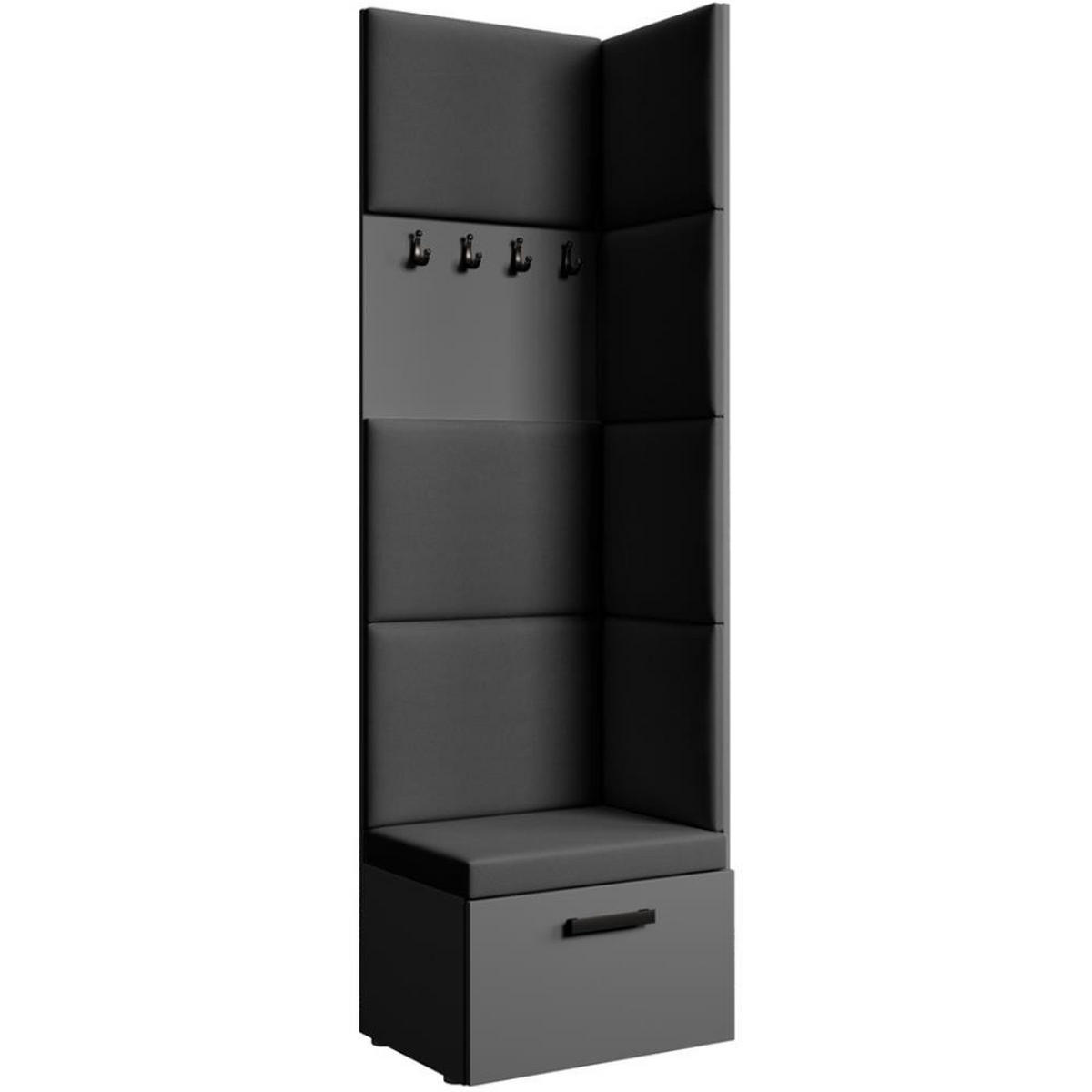 GARDEROBE Margaret V 81/203/43 mit gepolsterten Paneelen - Schwarz/Graphitfarben, Holzwerkstoff/Kunststoff (60/206.5/42cm) - Beautysofa