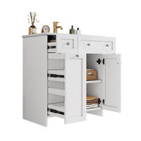 WASCHTISCH Keramik & MDF 76x47x86 cm Weiß freistehend mit Stauraum und Soft-Close - Weiß, Keramik (76/86/47cm) - Modfu