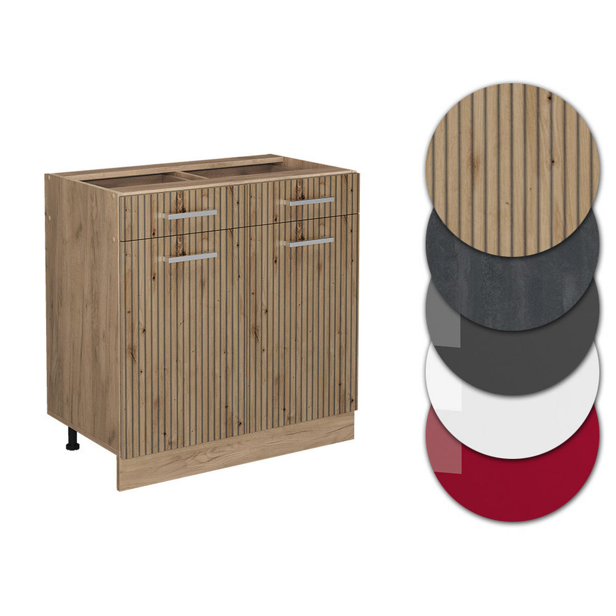 KÜCHENUNTERSCHRANK R-Line Artisan-Eiche 80 cm AP Marmor - Eiche Wotan/Eiche Artisan, Holzwerkstoff (80/81.6/60cm) - Vicco