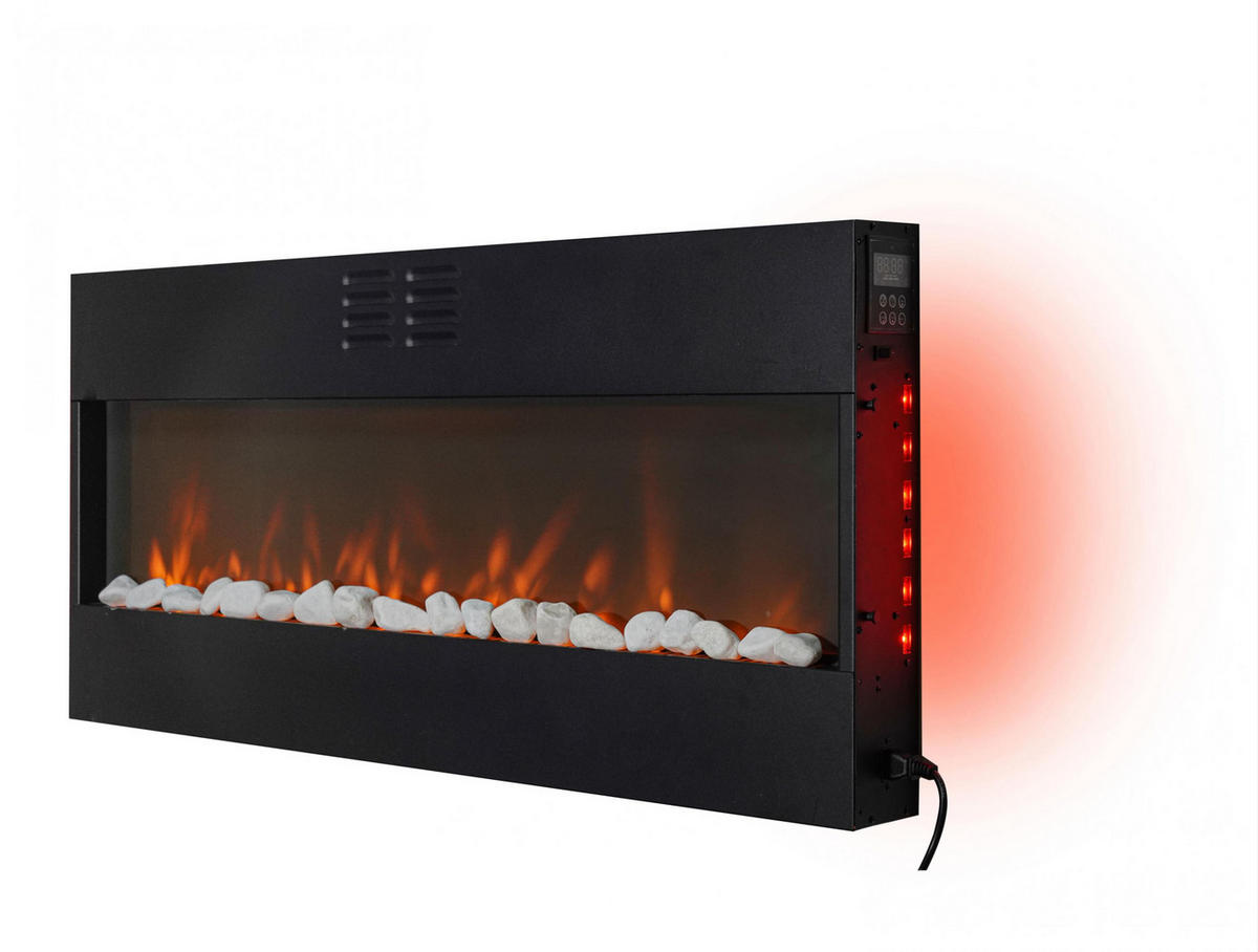 ELEKTROKAMIN Weiß Wandmodell mit Heizung 2000 W - Weiß, Glas (140/56/11cm) - Purline