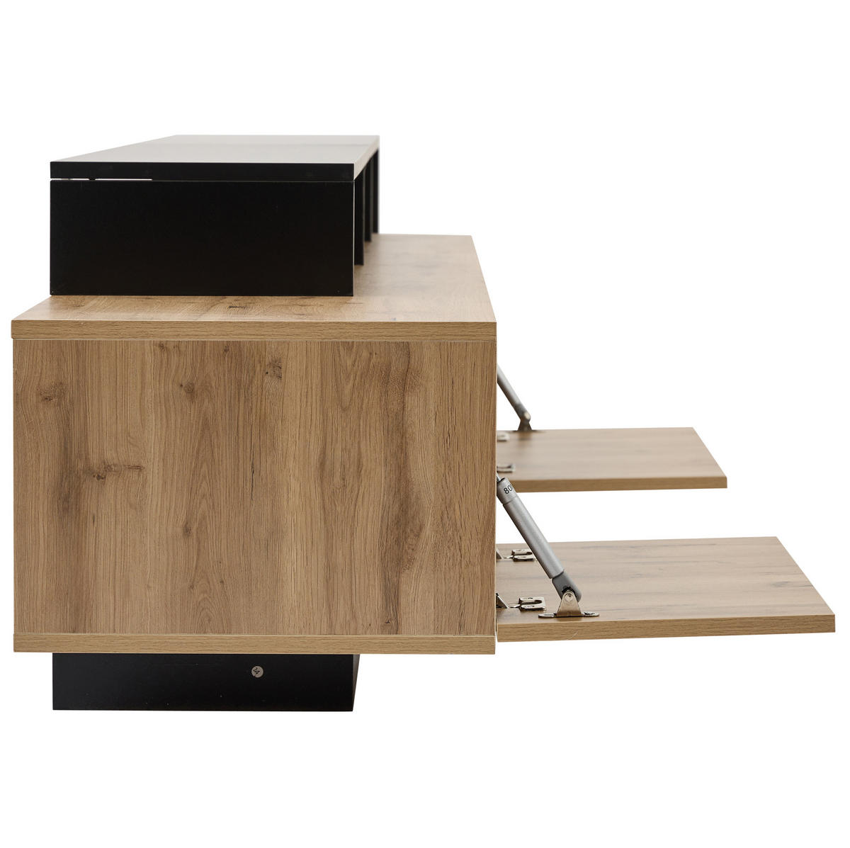 TV ormarić 190/40/48,5 cm crni i hrast od iverice s LED rasvjetom i otvorenim pretincima - crna, drvni materijal (190/48.5/40cm) - OKWISH