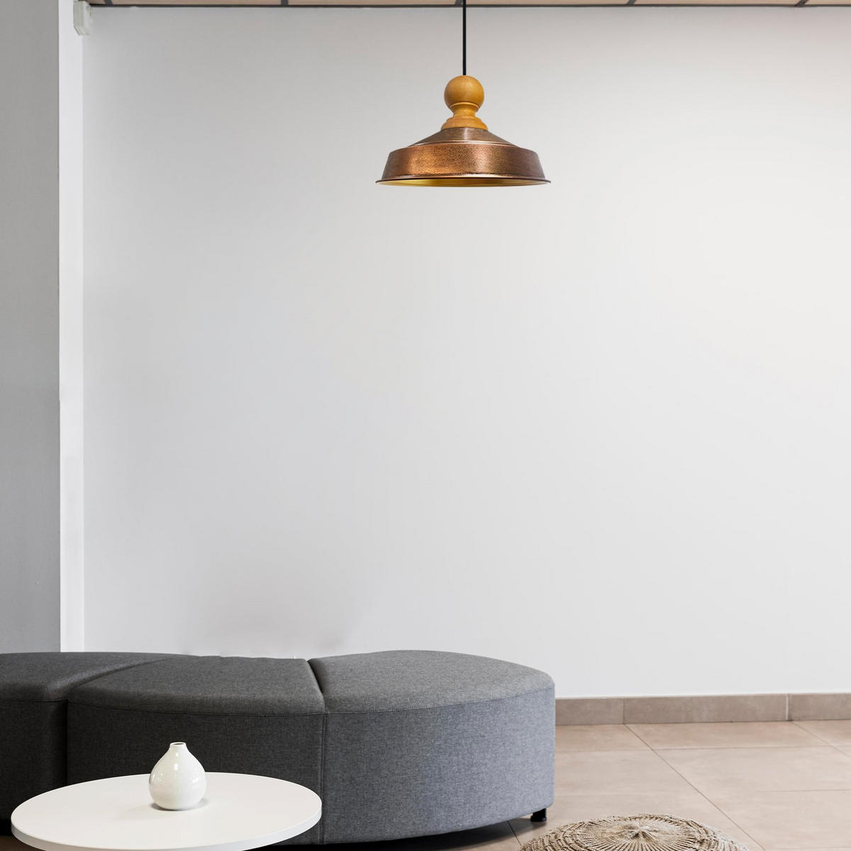 DECKENPENDELLEUCHTE Holz Asletl - Kupferfarben, Holz/Metall (24/40/148cm) - Bamyum