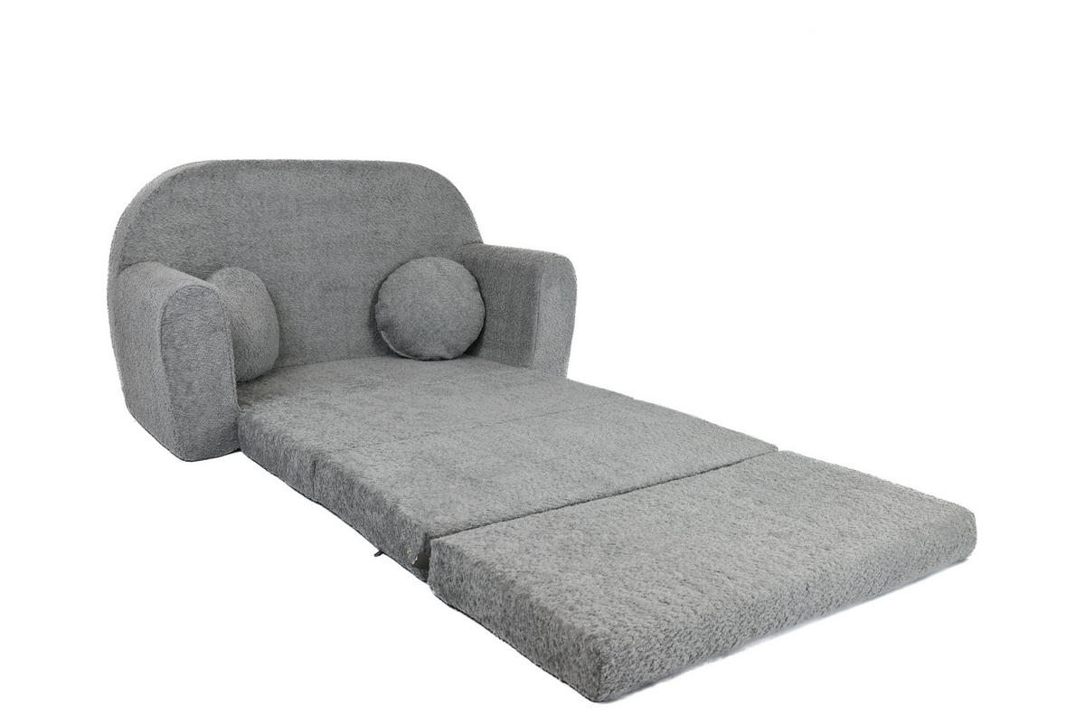 SOFA David - Ausklappbares Kindersofa aus Teddystoff mit Verlängerung - in Grau - Grau, Textil (96/57/48cm) - Fortisline
