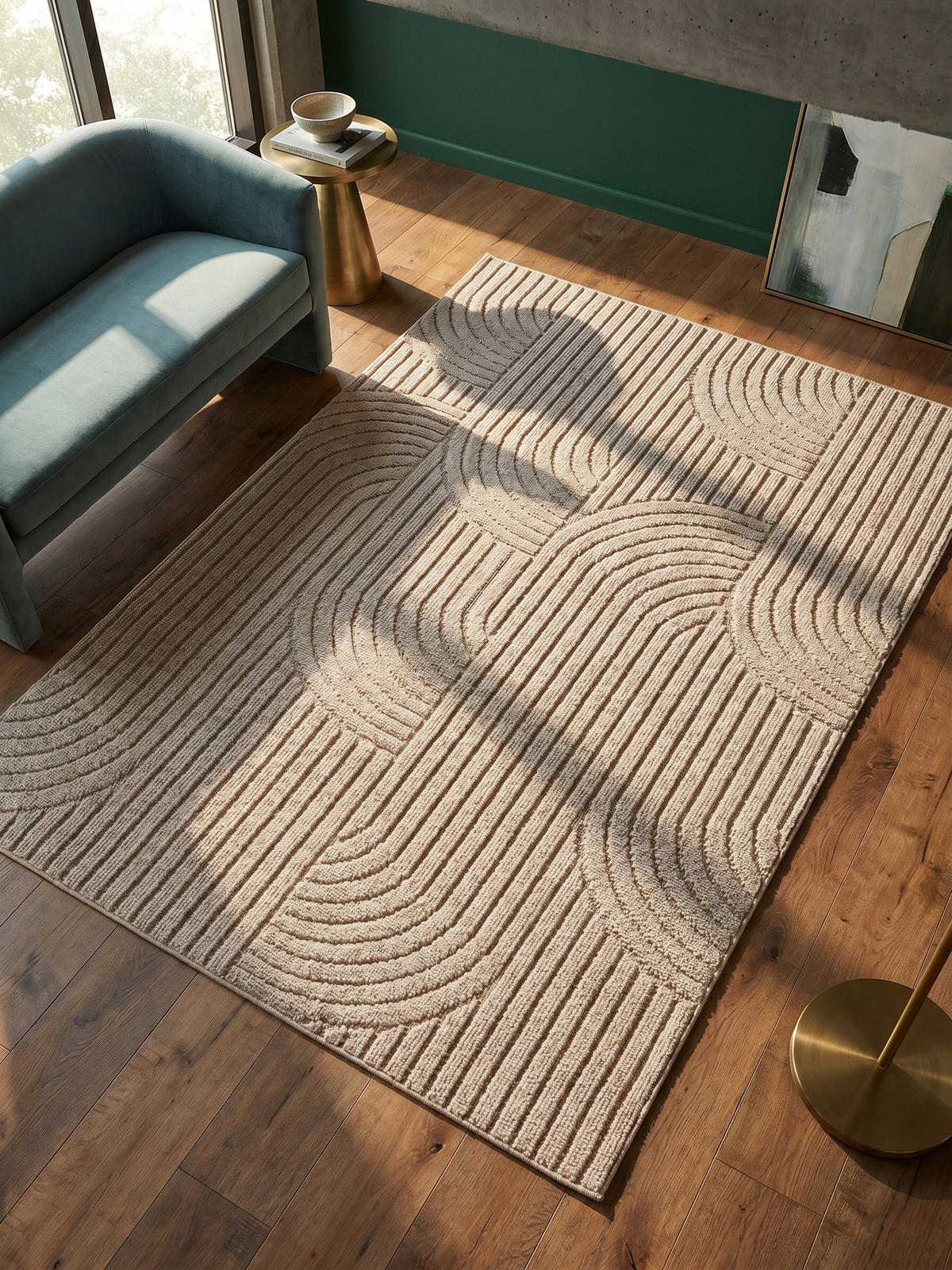 TEPPICH Flachgewebe LANGAU in Beige, mit geometrischen Bögen, 140 x 200 cm - Beige, Textil (140/200cm) - KADIMA DESIGN