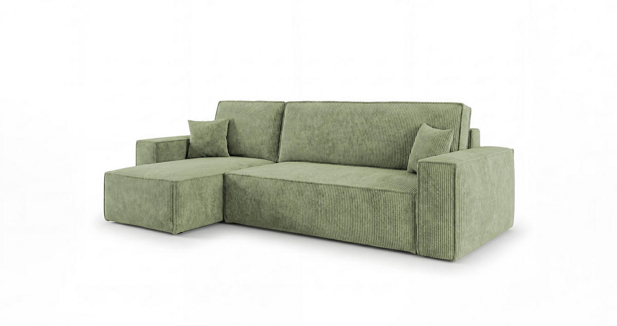 ROHOVÁ pohovka CALIFORNIA MINI levá světle zelená manšestr Poso 47 - funkce spaní, úložný prostor - světle zelená, textil (245/140cm) - Cornero