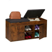 SCHUHBANK - Schwarz/Braun, Holzwerkstoff/Textil (100/49.5/34cm) - Relaxdays