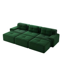 3-SITZER Sofa 293x177x69 cm aus Cordstoff rahmenlos modular mit 3 Hockern, grün - Grün, Textil (177/69/293cm)