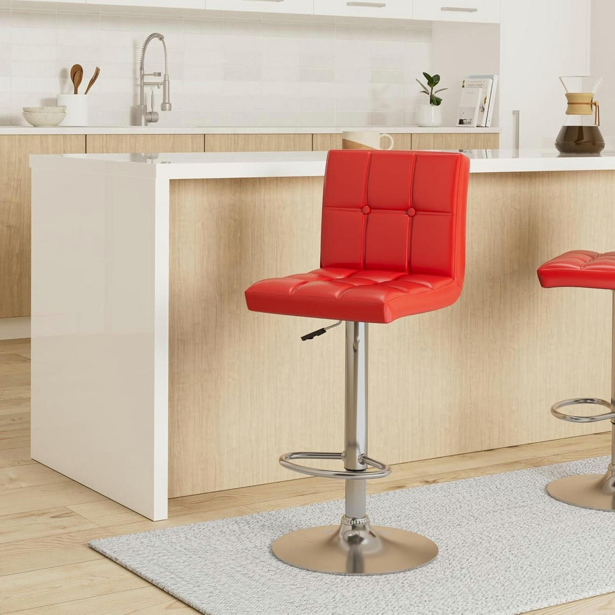 BARHOCKER 2er-Set Kunstleder Rot höhenverstellbar - Rot, Kunststoff (40/112/37cm)