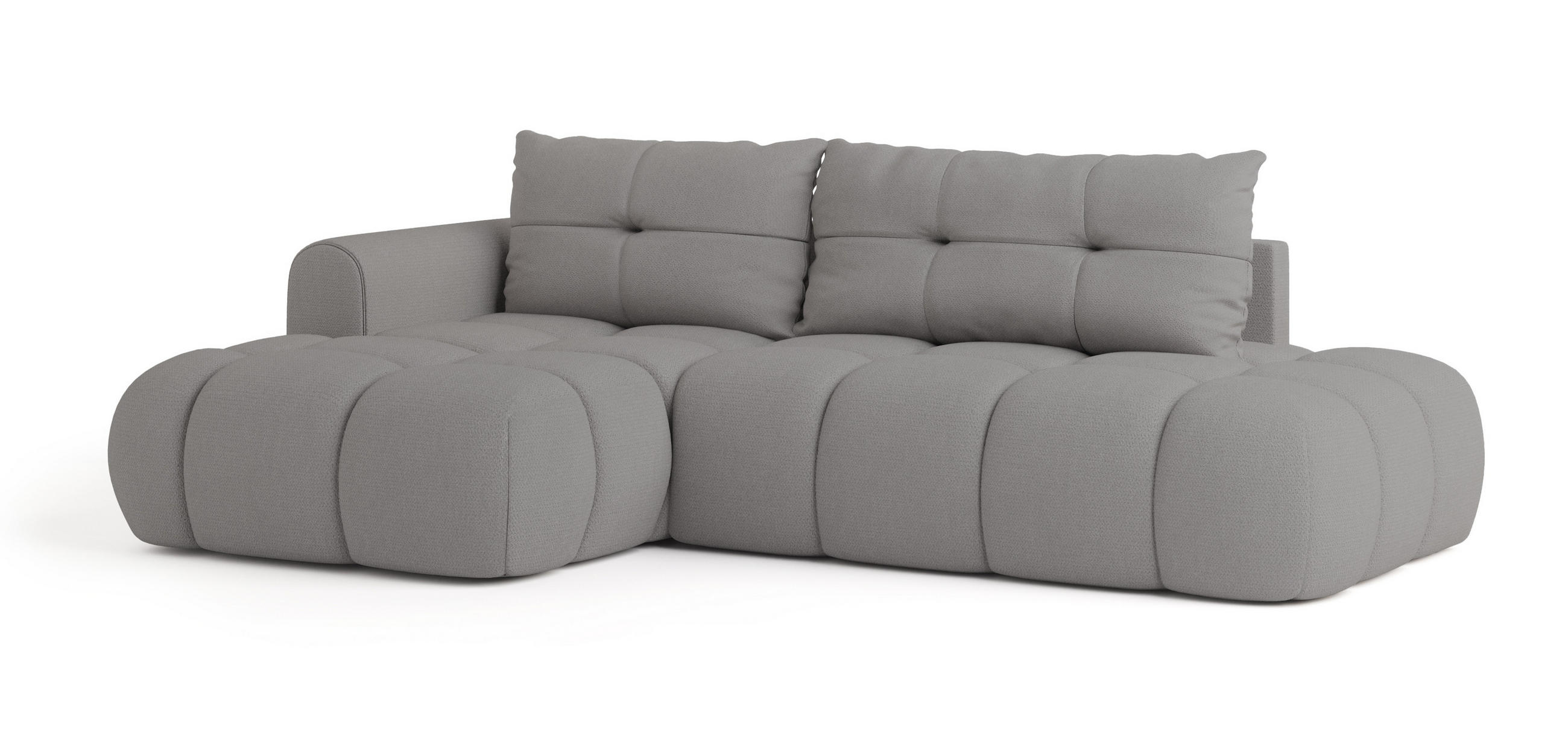 ECKSOFA FLUMA L-S Grau Geflochtener Stoff mit Schlaffunktion - Grau, Holz (279/158cm) - MASSENO