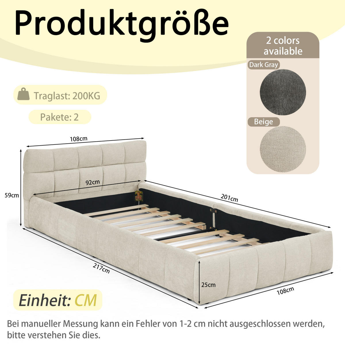KINDERBETT Polsterbett 90/200 cm aus Chenille mit quadratischem Steppdesign Beige - Beige, Kunststoff (90/200cm) - Modenvie