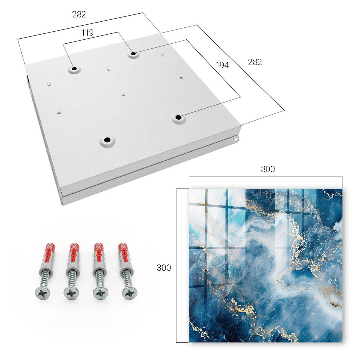 SCHLÜSSELBOX Weiß 30x30 cm – Türöffnung nach rechts - Verträumte Abstraktion - Blau, Metall (30/30/5cm) - TULUP