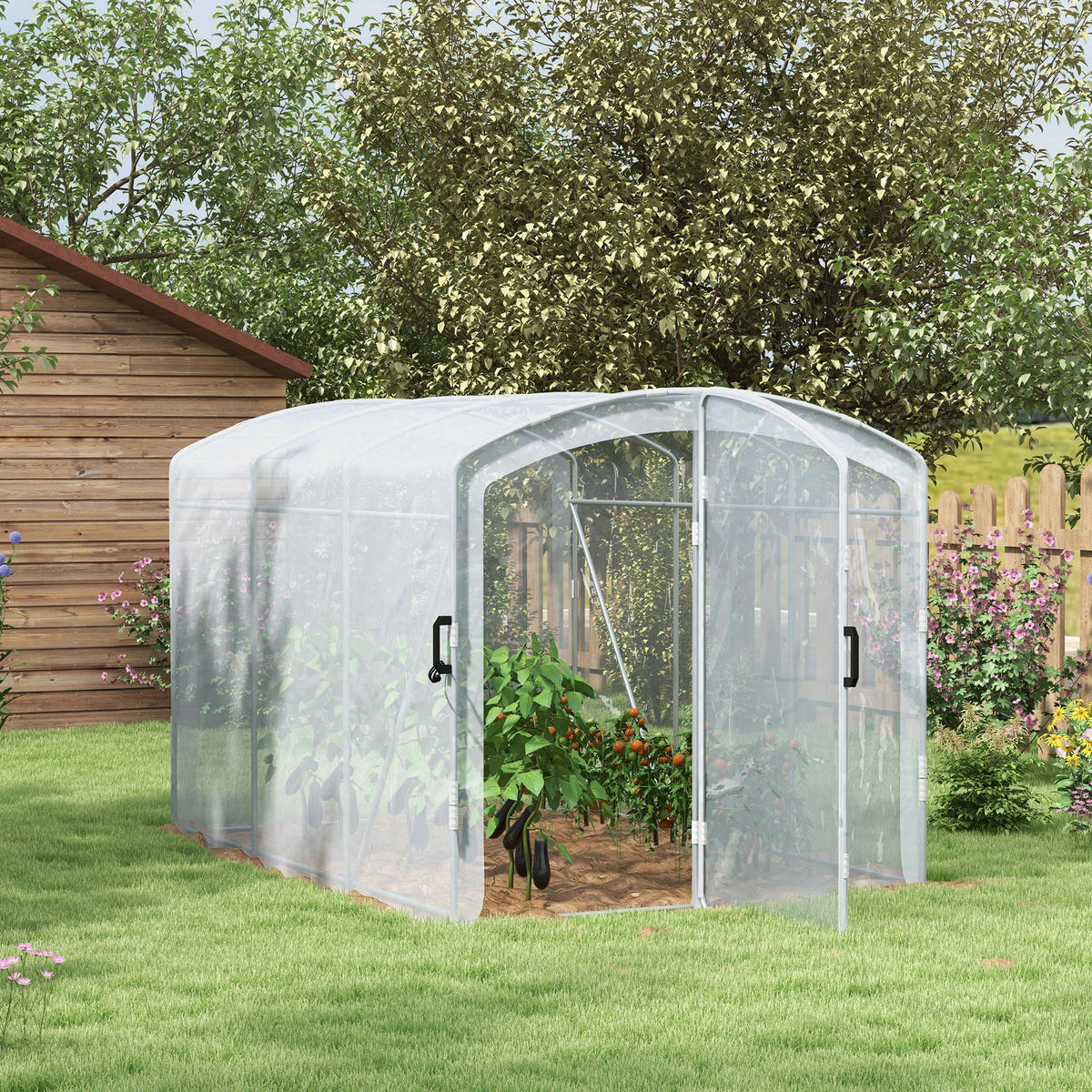 FOLIENGEWÄCHSHAUS, Tunnel-Gewächshaus mit 1 Tür, für Garten, Balkon, PE, Transparent - Transparent, Kunststoff/Metall (200/195/300cm) - Outsunny