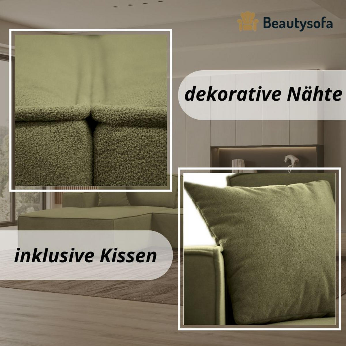 ECKSOFA ohne Schlaffunktion Pedro L hellgrün rechts - Schwarz/Hellgrün, Kunststoff/Textil (267/170cm)