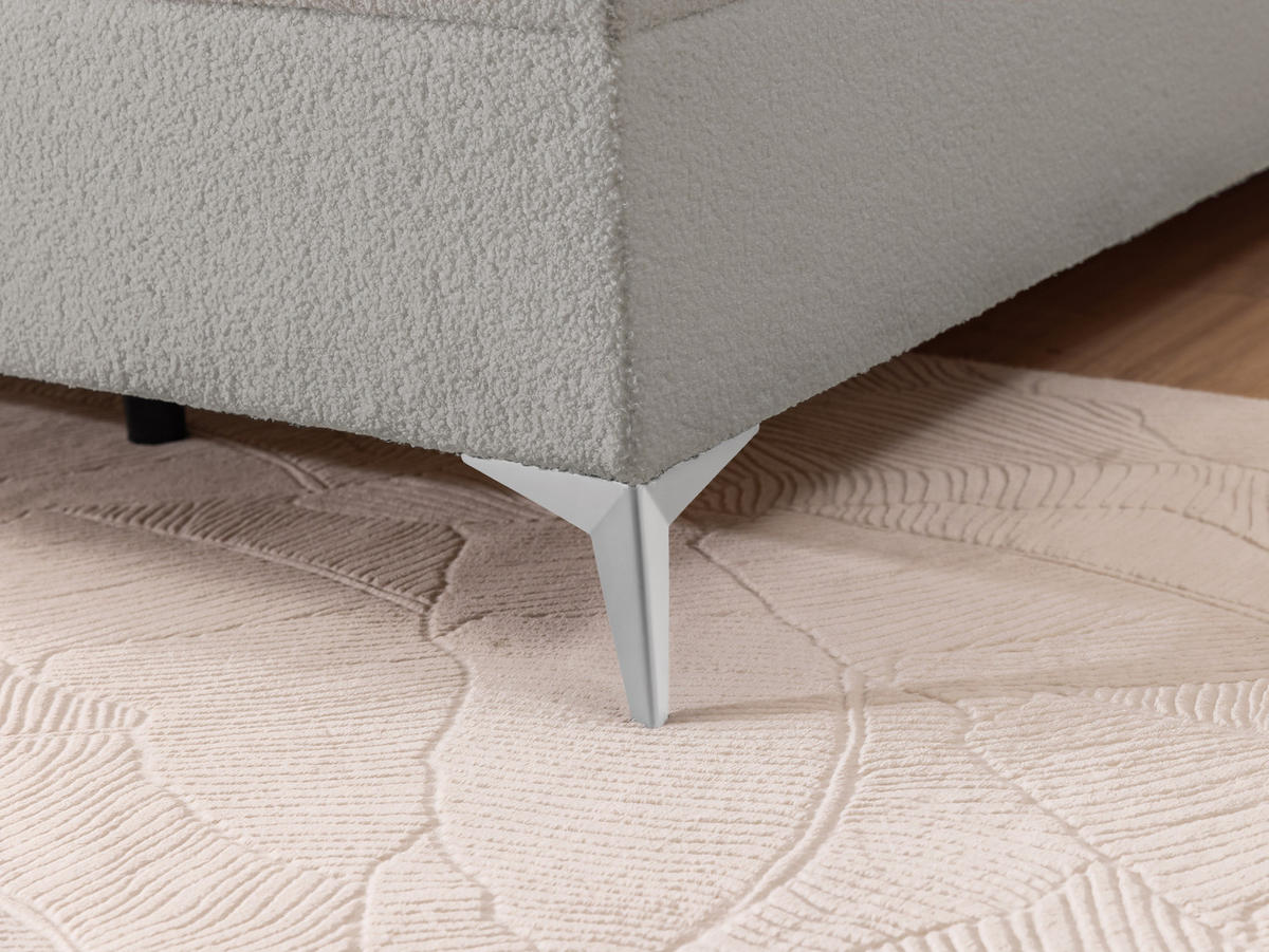 BOXBETT Sonna 140/200 cm Hellgrau Bouclé-Stoff mit abgerundetem Kopfteil und mit silbernen Metallfüßen - Silberfarben/Hellgrau, Holz/Textil (140/200cm) - S-Style Möbel