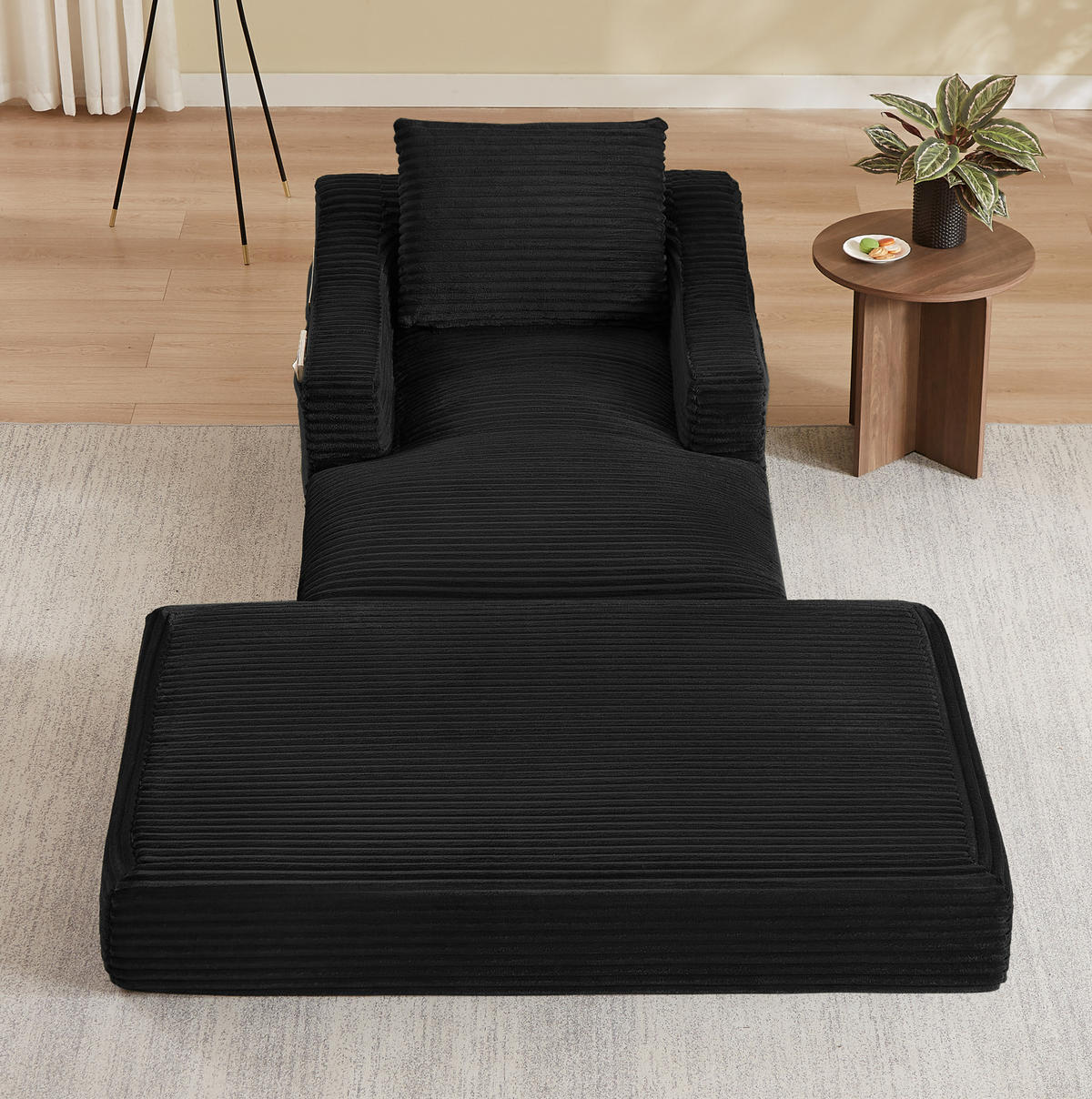 LOUNGESESSEL aus Cord mit Doppelschicht-Design Schwarz - Schwarz, Textil (162/68/100cm) - Meubliv