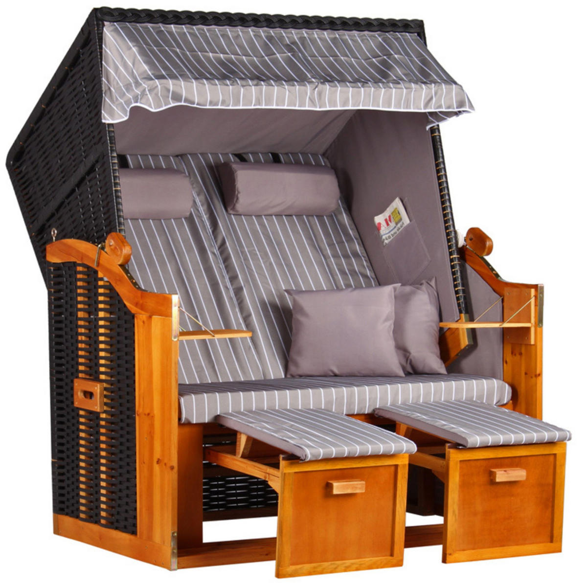 STRANDKORB Ostsee 2-Sitzer PE schwarz - Braun/Grau, Metall (120/160/80cm) - Mr. Deko