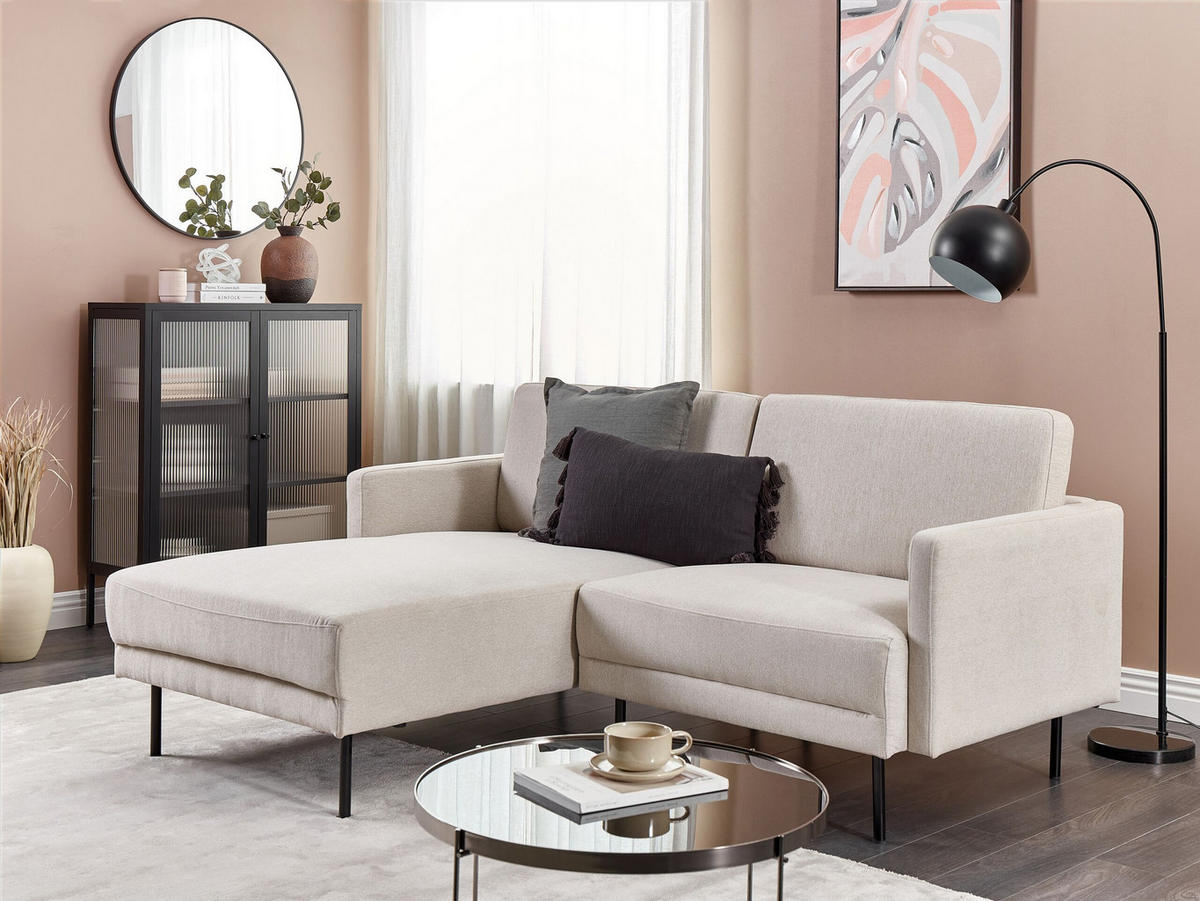 2-SITZER-ECKSOFA Polyester Beige linksseitig Breda - Beige, Textil (192/155cm) - Beliani