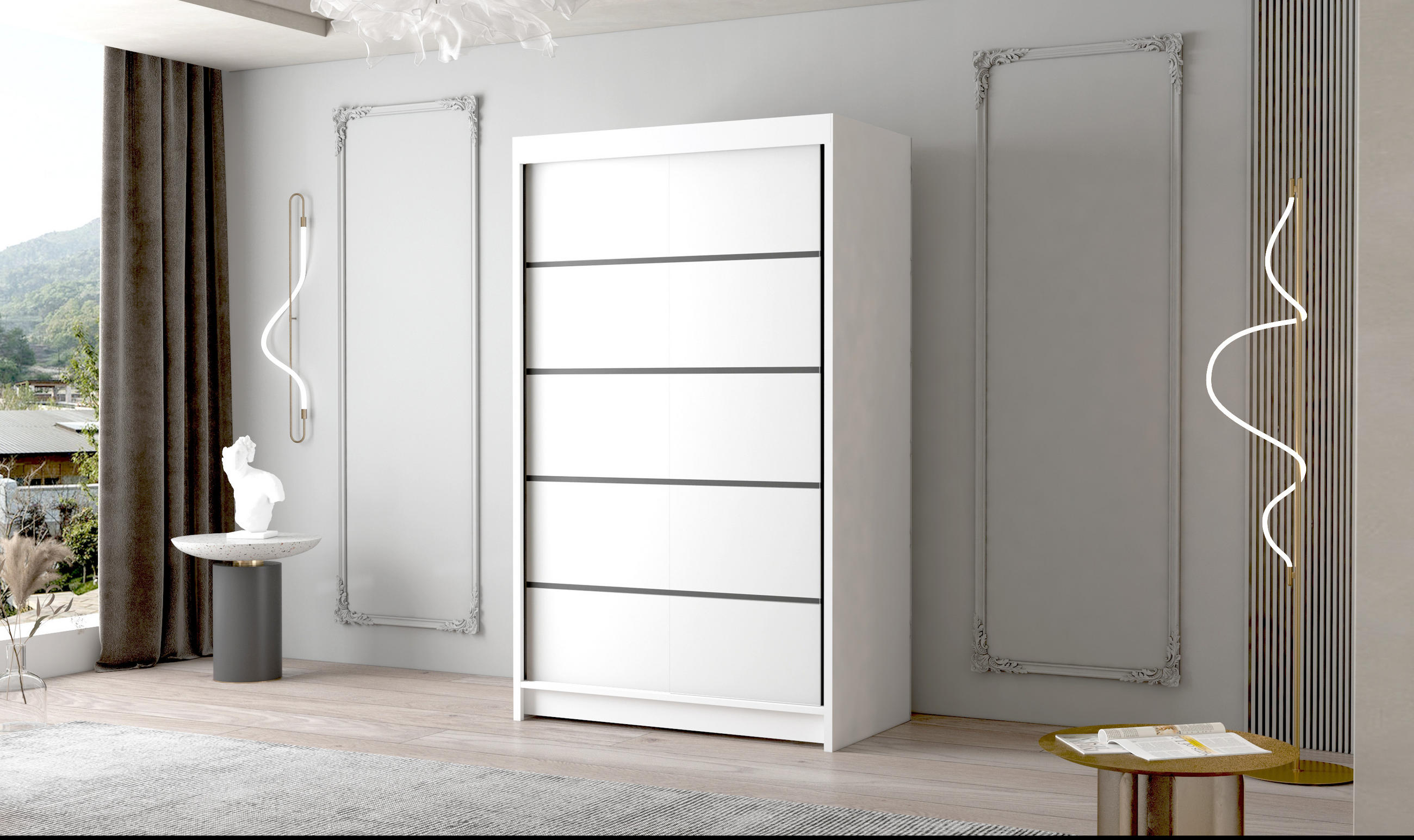 SCHWEBETÜRENSCHRANK Letto IV - 100 cm - Weiß, Holzwerkstoff/Metall (100/200/58cm) - Sofnet