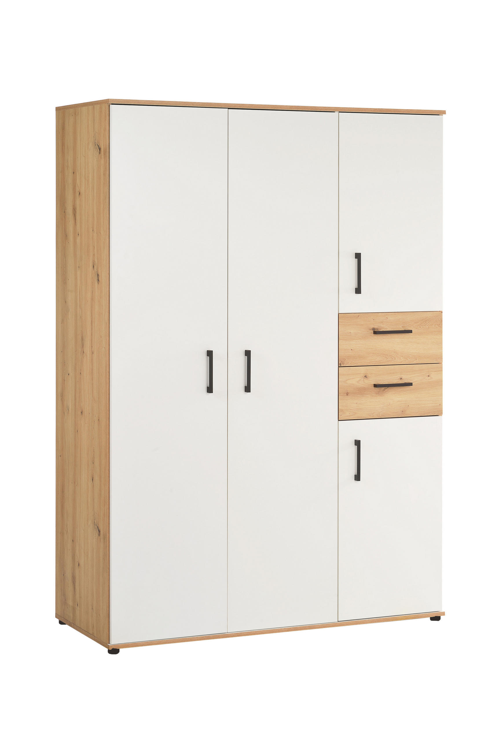 KLEIDERSCHRANK Bente 4-türig Weiß / Artisan Oak - Schwarz/Weiß, Holzwerkstoff/Kunststoff (130/188/54cm) - arthur berndt
