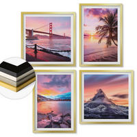 WANDBILDER 4er Set - 50x50 cm & 40x60 cm Goldrahmen - Sonnenuntergangsbrücke Landschaft - Goldfarben, Kunststoff (50/50cm) - ArtPrintCave