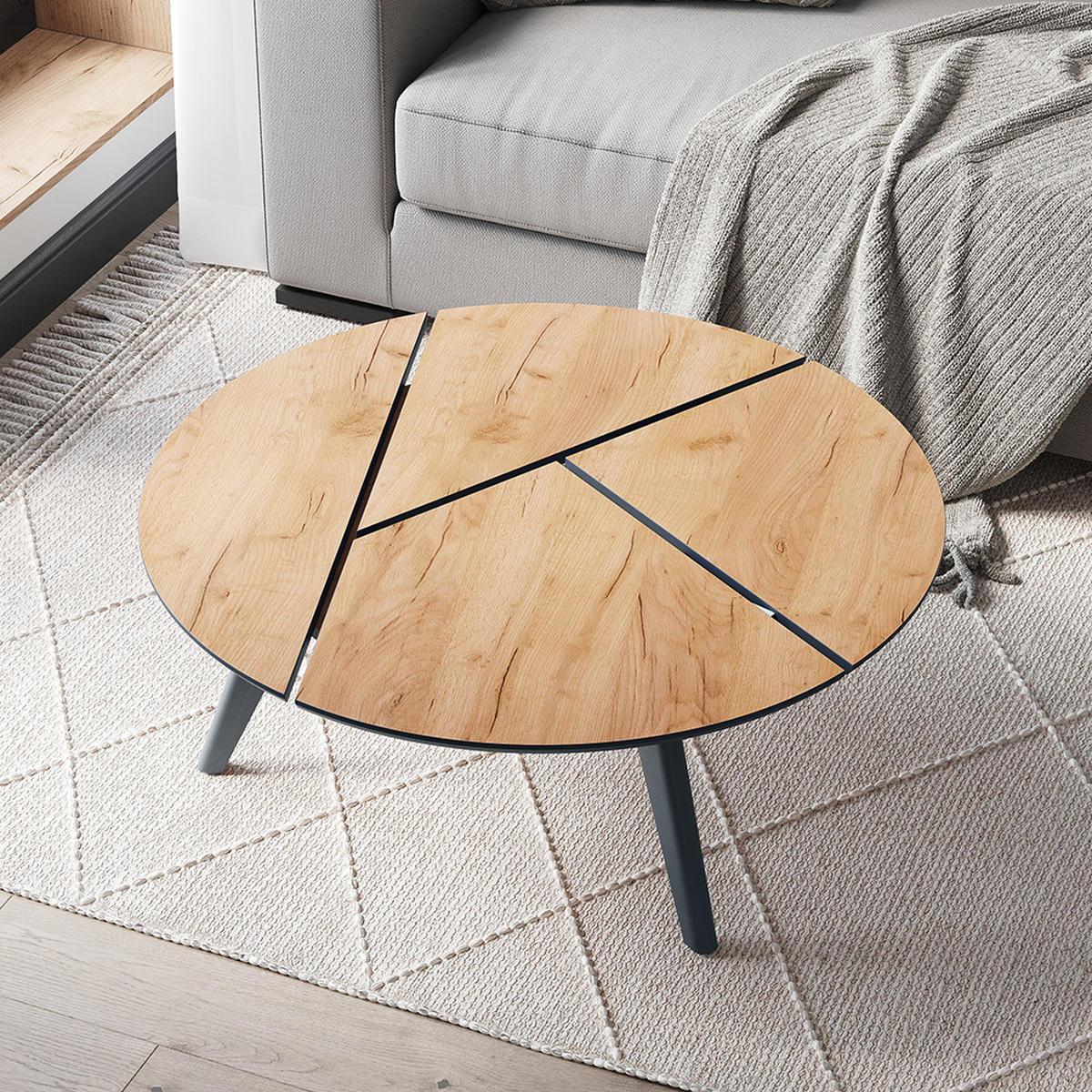 COUCHTISCH Mairo, Goldkraft Eiche/Schwarz, 90 x 34 cm - Honigeiche/Schwarz, Holzwerkstoff (90/90/34cm) - Vicco