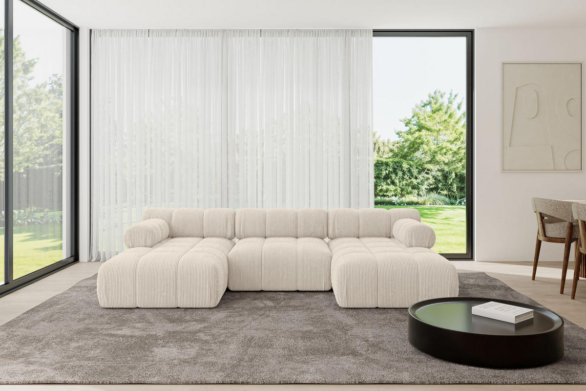 WOHNLANDSCHAFT modulares Sofa Tesso-U1 - 285x160x70 cm Beige Cord - Beige, Holzwerkstoff/Textil (285/70/160cm) - ALTDECOR